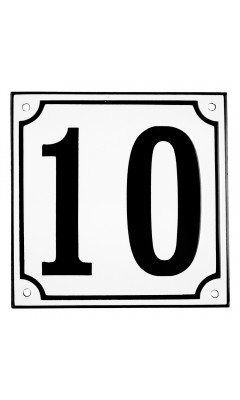Emaljskylt 10 vit - svart 15 x 15 cm modell 10