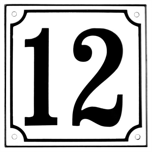 Emaljskylt 12 vit - svart 15 x 15 cm modell 10
