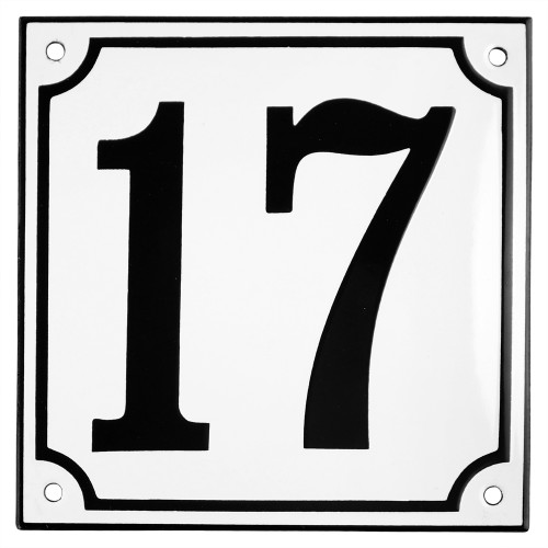 Emaljskylt 17 vit - svart 15 x 15 cm modell 10