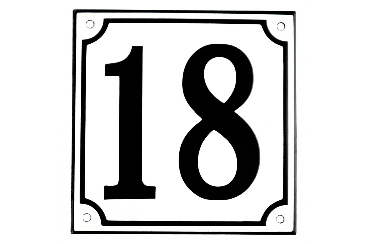 Emaljskylt 18 vit - svart 15 x 15 cm modell 10 Emaljskylt 18 vit - svart 15 x 15 cm modell 10