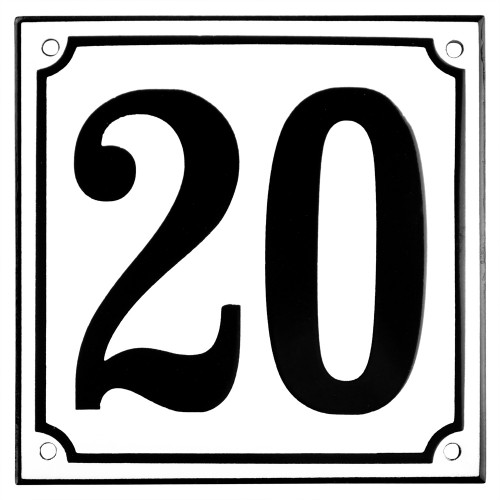 Emaljskylt 20 vit - svart 15 x 15 cm modell 10
