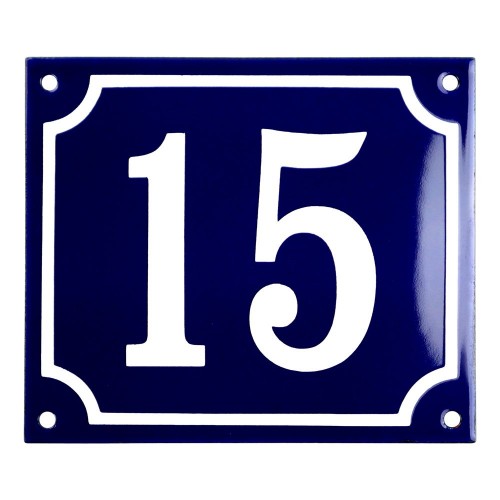 Emaljskylt 15 blå - vit 14 x 12 cm modell 11