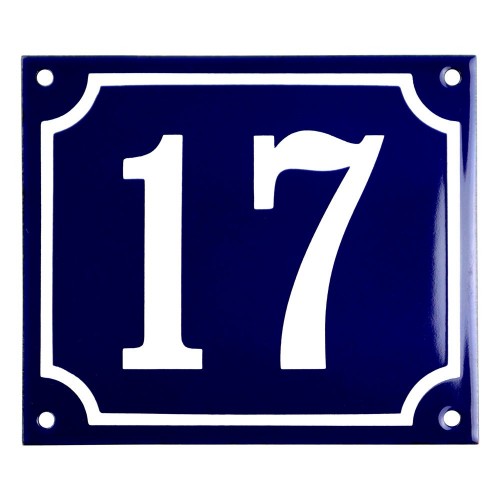 Emaljskylt 17 blå - vit 14 x 12 cm modell 11