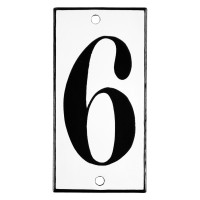 Emaljskylt 6 vit - svart 5 x 10 cm modell 13