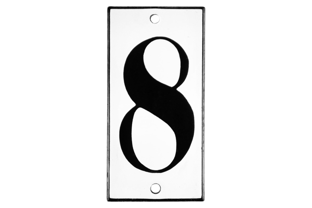Emaljskylt 8 vit - svart 5 x 10 cm modell 13 Emaljskylt 8 vit - svart 5 x 10 cm modell 13