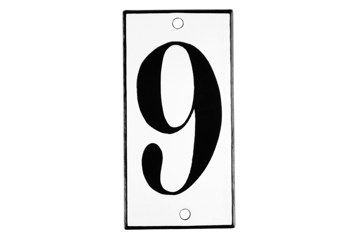 Emaljskylt 9 vit - svart 5 x 10 cm modell 13 Emaljskylt 9 vit - svart 5 x 10 cm modell 13
