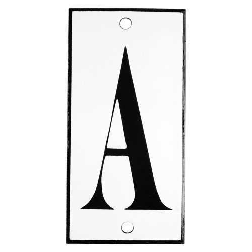 Emaljskylt A vit - svart 5 x 10 cm modell 13