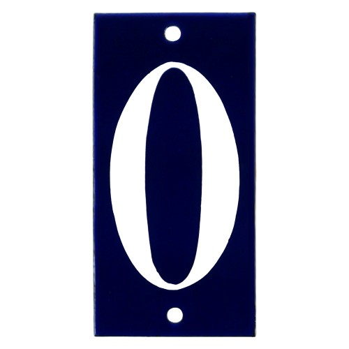 Emaljskylt 0 blå - vit 5 x 10 cm modell 14