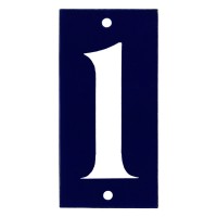 Emaljskylt 1 blå - vit 5 x 10 cm modell 14
