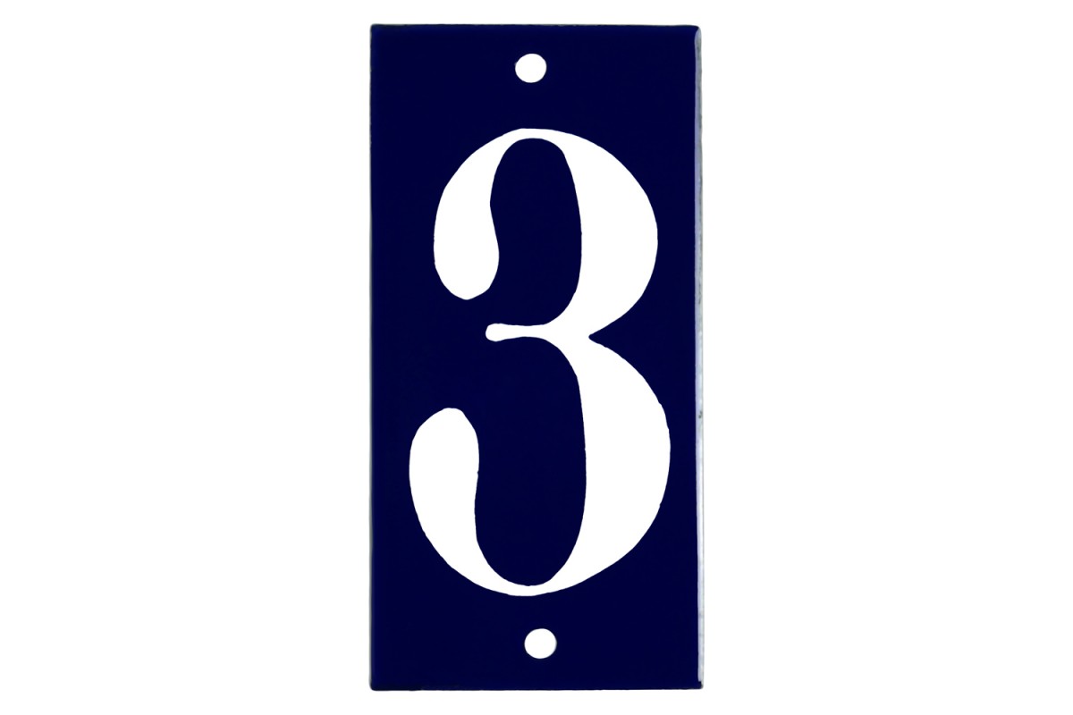 Emaljskylt 3 blå - vit 5 x 10 cm modell 14 Emaljskylt 3 blå - vit 5 x 10 cm modell 14