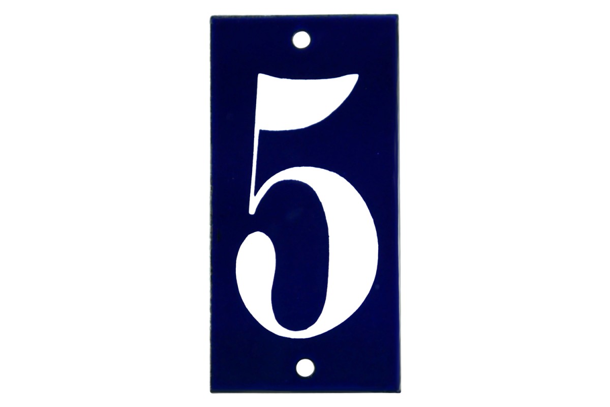 Emaljskylt 5 blå - vit 5 x 10 cm modell 14 Emaljskylt 5 blå - vit 5 x 10 cm modell 14
