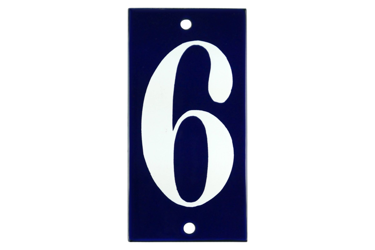 Emaljskylt 6 blå - vit 5 x 10 cm modell 14 Emaljskylt 6 blå - vit 5 x 10 cm modell 14