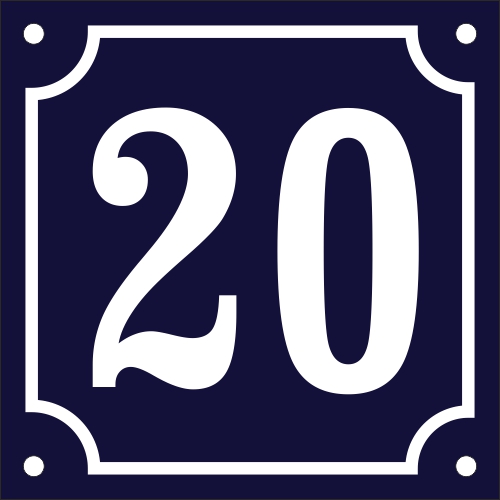 Emaljskylt 20 blå - vit 12 x 12 cm modell 11