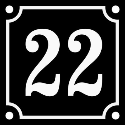 Emaljskylt 22 svart - vit 8 x 8 cm modell 12