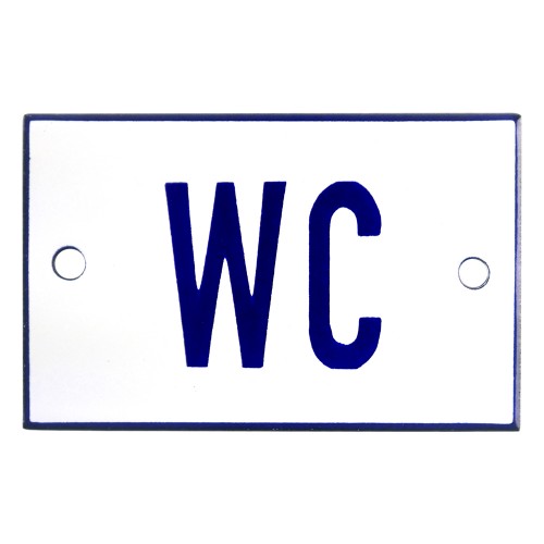 Emaljskylt WC vit - blå 8 x 5 cm modell 1