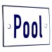 Emaljskylt Pool vit - blå 8 x 5 cm modell 1