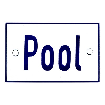 Emaljskylt Pool vit - blå 8 x 5 cm modell 1