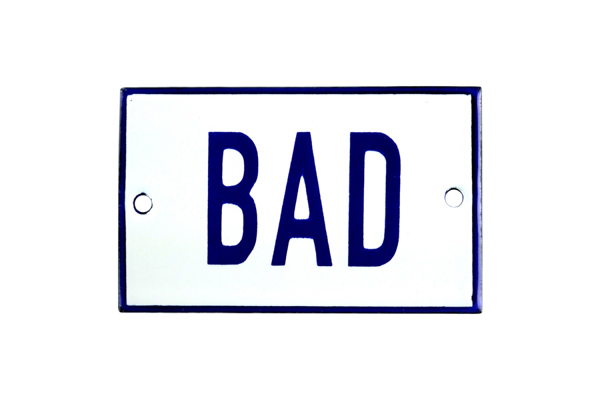 Emaljskylt BAD vit - blå 8 x 5 cm modell 1 Emaljskylt BAD vit - blå 8 x 5 cm modell 1