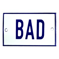 Emaljskylt BAD vit - blå 8 x 5 cm modell 1 Emaljskylt BAD vit - blå 8 x 5 cm modell 1