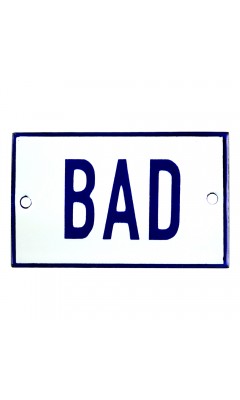 Emaljskylt BAD vit - blå 8 x 5 cm modell 1 Emaljskylt BAD vit - blå 8 x 5 cm modell 1