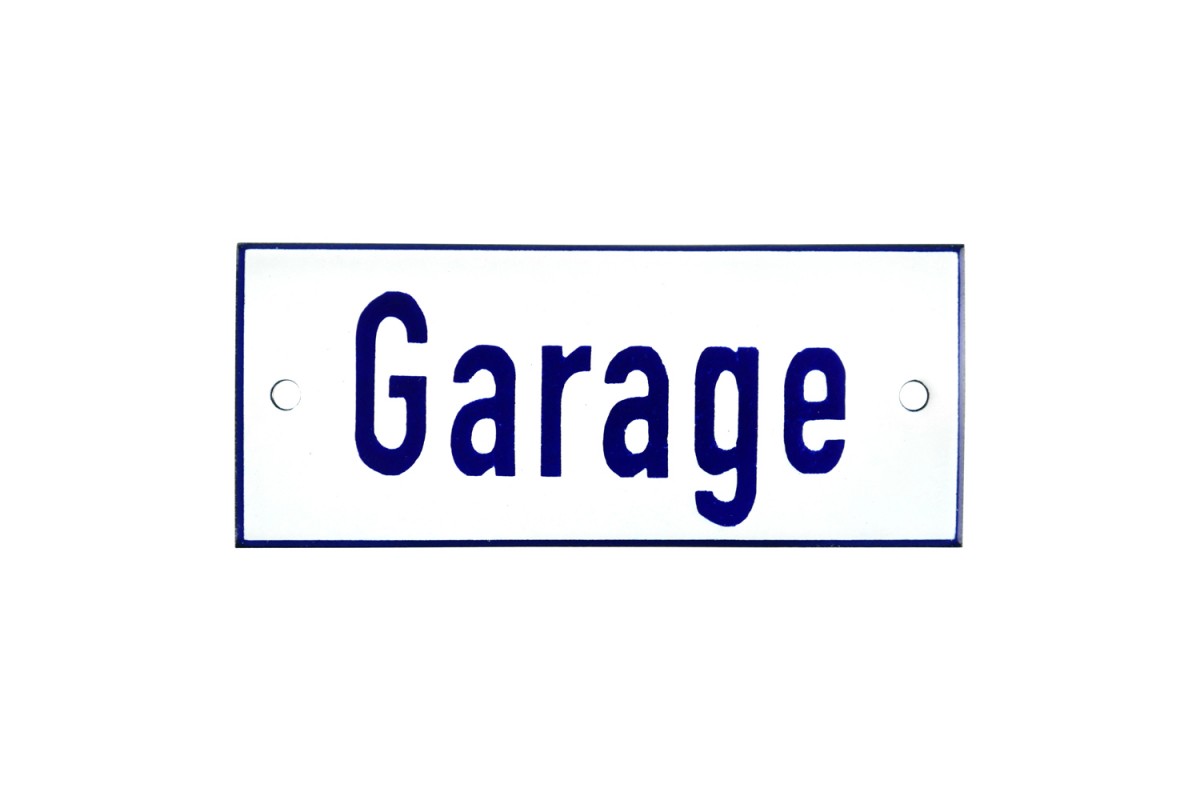 Emaljskylt Garage vit - blå 12 x 5 cm modell 1 Emaljskylt Garage vit - blå 12 x 5 cm modell 1