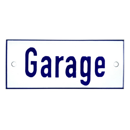 Emaljskylt Garage vit - blå 12 x 5 cm modell 1 Emaljskylt Garage vit - blå 12 x 5 cm modell 1