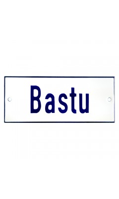 Emaljskylt Bastu vit - blå 12 x 5 cm modell 1 Emaljskylt Bastu vit - blå 12 x 5 cm modell 1