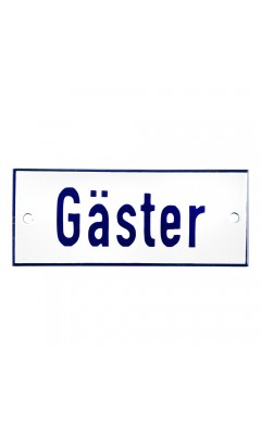 Emaljskylt Gäster vit - blå 12 x 5 cm modell 1 Emaljskylt Gäster vit - blå 12 x 5 cm modell 1