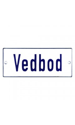 Emaljskylt Vedbod vit - blå 12 x 5 cm modell 1 Emaljskylt Vedbod vit - blå 12 x 5 cm modell 1