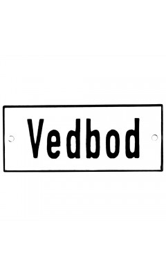 Emaljskylt Vedbod vit - svart 12 x 5 cm modell 2 Emaljskylt Vedbod vit - svart 12 x 5 cm modell 2