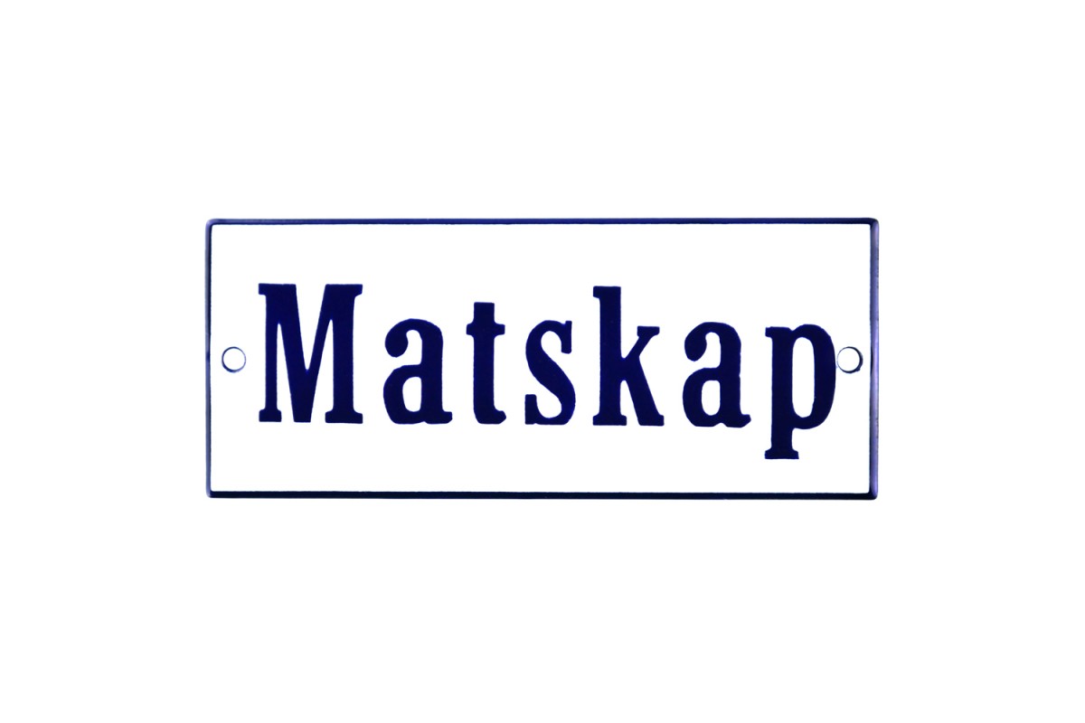 Emaljskylt Matskap vit - blå 12 x 5 cm modell 3 Emaljskylt Matskap vit - blå 12 x 5 cm modell 3
