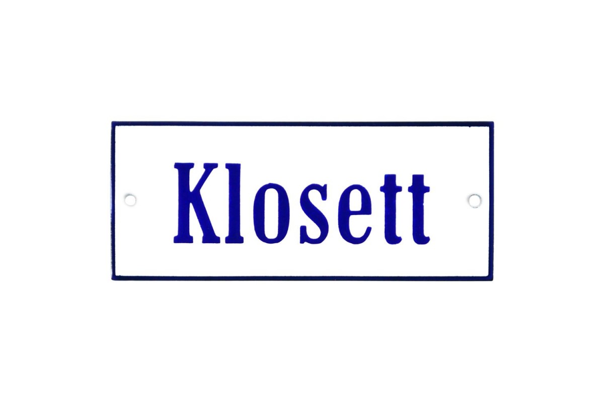 Emaljskylt Klosett vit - blå 12 x 5 cm modell 3 Emaljskylt Klosett vit - blå 12 x 5 cm modell 3