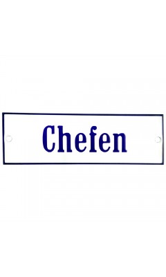 Emaljskylt Chefen vit - blå 12 x 5 cm modell 3 Emaljskylt Chefen vit - blå 12 x 5 cm modell 3