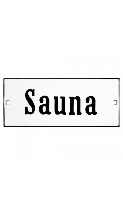 Emaljskylt Sauna vit - svart 12 x 5 cm modell 4 Emaljskylt Sauna vit - svart 12 x 5 cm modell 4