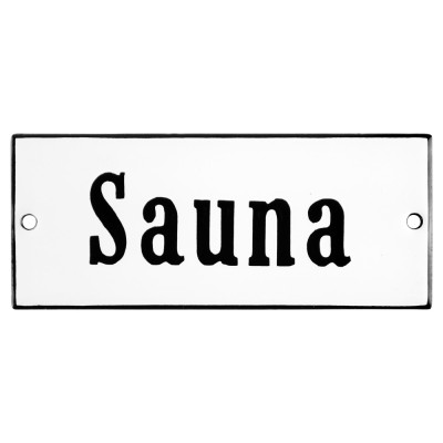 Emaljskylt Sauna vit - svart 12 x 5 cm modell 4