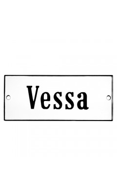 Emaljskylt Vessa vit - svart 12 x 5 cm modell 4 Emaljskylt Vessa vit - svart 12 x 5 cm modell 4