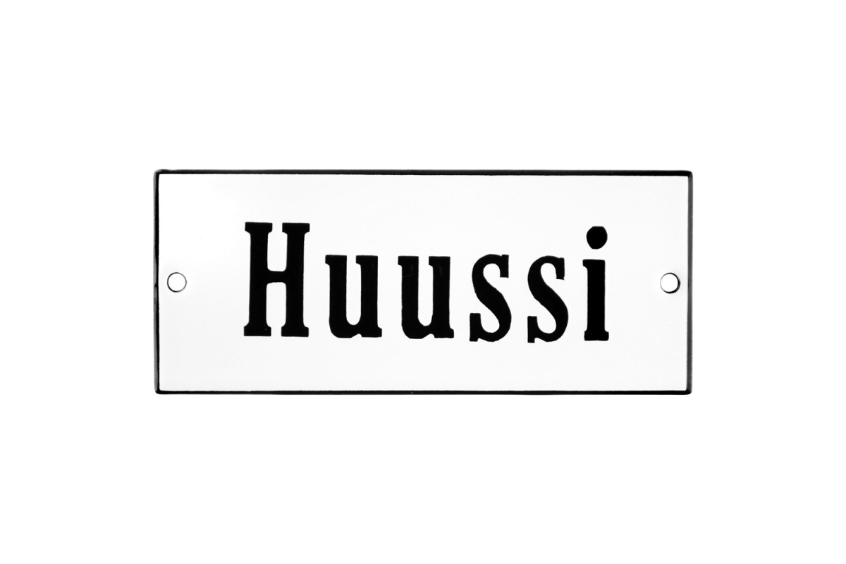Emaljskylt Huussi vit - svart 12 x 5 cm modell 4 Emaljskylt Huussi vit - svart 12 x 5 cm modell 4