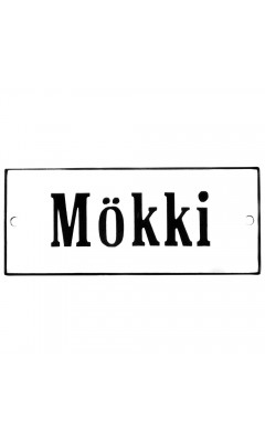 Emaljskylt Mökki vit - svart 12 x 5 cm modell 4 Emaljskylt Mökki vit - svart 12 x 5 cm modell 4
