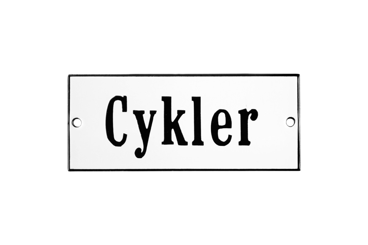 Emaljskylt Cykler vit - svart 12 x 5 cm modell 4 Emaljskylt Cykler vit - svart 12 x 5 cm modell 4