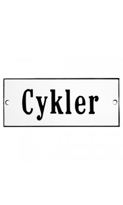 Emaljskylt Cykler vit - svart 12 x 5 cm modell 4 Emaljskylt Cykler vit - svart 12 x 5 cm modell 4