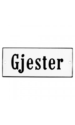 Emaljskylt Gjester vit - svart 12 x 5 cm modell 4 Emaljskylt Gjester vit - svart 12 x 5 cm modell 4