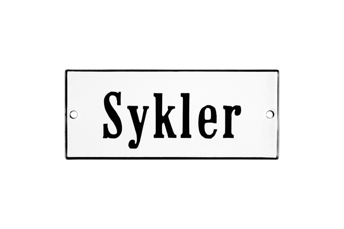 Emaljskylt Sykler vit - svart 12 x 5 cm modell 4 Emaljskylt Sykler vit - svart 12 x 5 cm modell 4