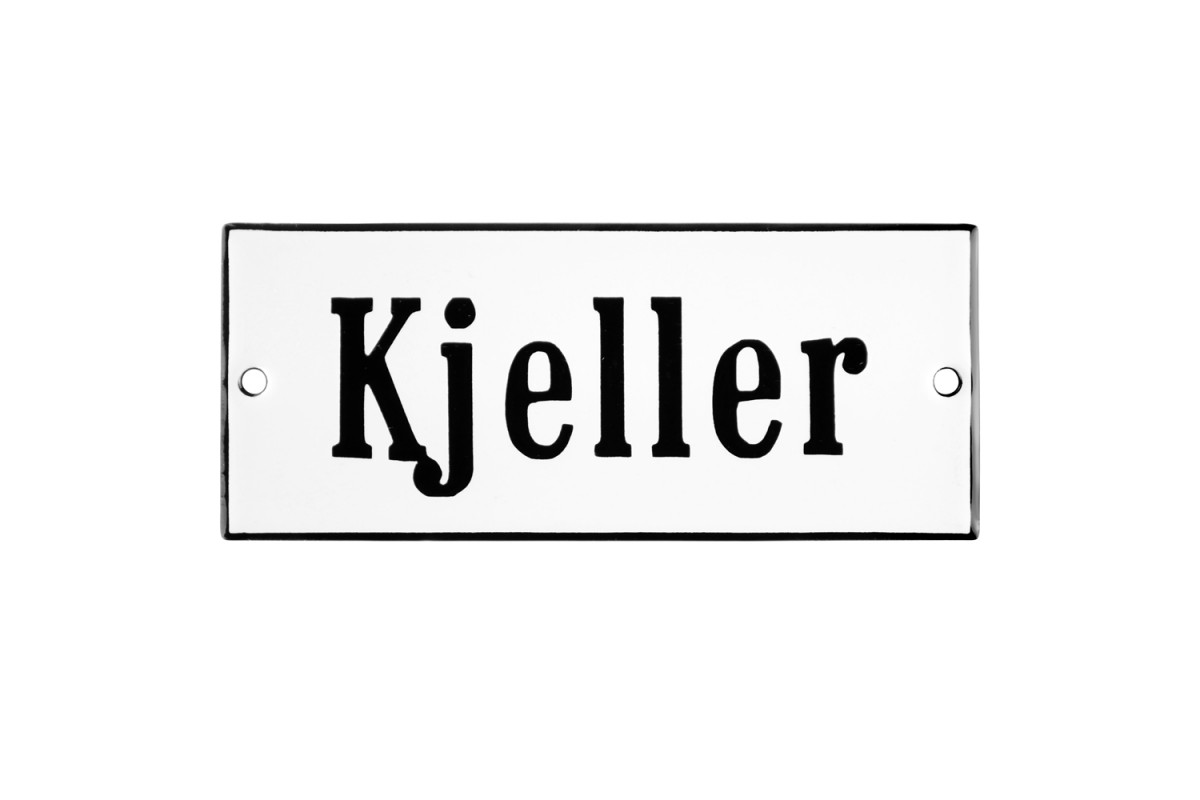 Emaljskylt Kjeller vit - svart 12 x 5 cm modell 4 Emaljskylt Kjeller vit - svart 12 x 5 cm modell 4