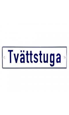 Emaljskylt Tvättstuga vit - blå 15 x 5 cm modell 1 Emaljskylt Tvättstuga vit - blå 15 x 5 cm modell 1