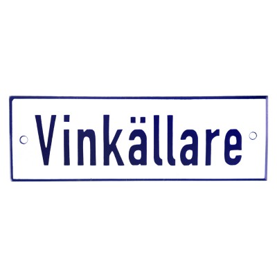 Emaljskylt Vinkällare vit - blå 15 x 5 cm modell 1