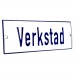Emaljskylt Verkstad vit - blå 15 x 5 cm modell 1 Emaljskylt Verkstad vit - blå 15 x 5 cm modell 1
