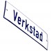 Emaljskylt Verkstad vit - blå 15 x 5 cm modell 1 Emaljskylt Verkstad vit - blå 15 x 5 cm modell 1