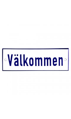 Emaljskylt Välkommen vit - blå 15 x 5 cm modell 1 Emaljskylt Välkommen vit - blå 15 x 5 cm modell 1