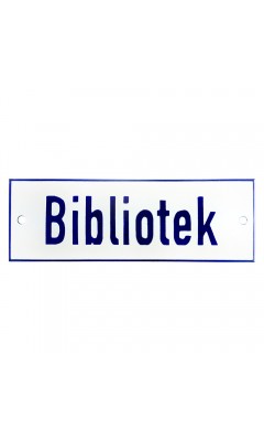 Emaljskylt Bibliotek vit - blå 15 x 5 cm modell 1 Emaljskylt Bibliotek vit - blå 15 x 5 cm modell 1