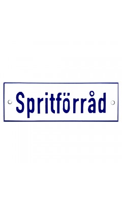 Emaljskylt Spritförråd vit - blå 15 x 5 cm modell 1 Emaljskylt Spritförråd vit - blå 15 x 5 cm modell 1